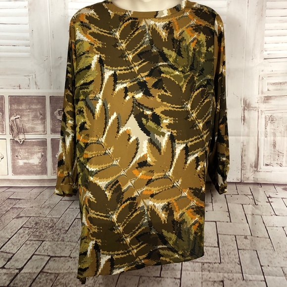 Susan Graver A-Symmetrical Career Brown Leaf Chiffon Blouse Top Plus 28W - Picture 2 of 8